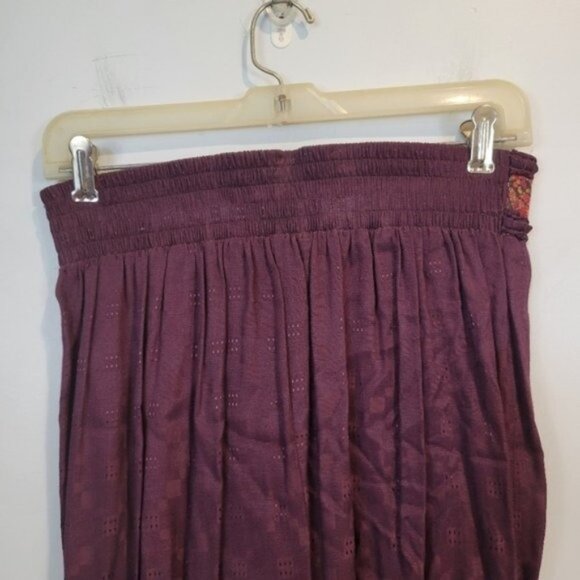 Vintage Pleated Floral Waistband Midi Skirt Purple Elastic Waist Back - Picture 5 of 6